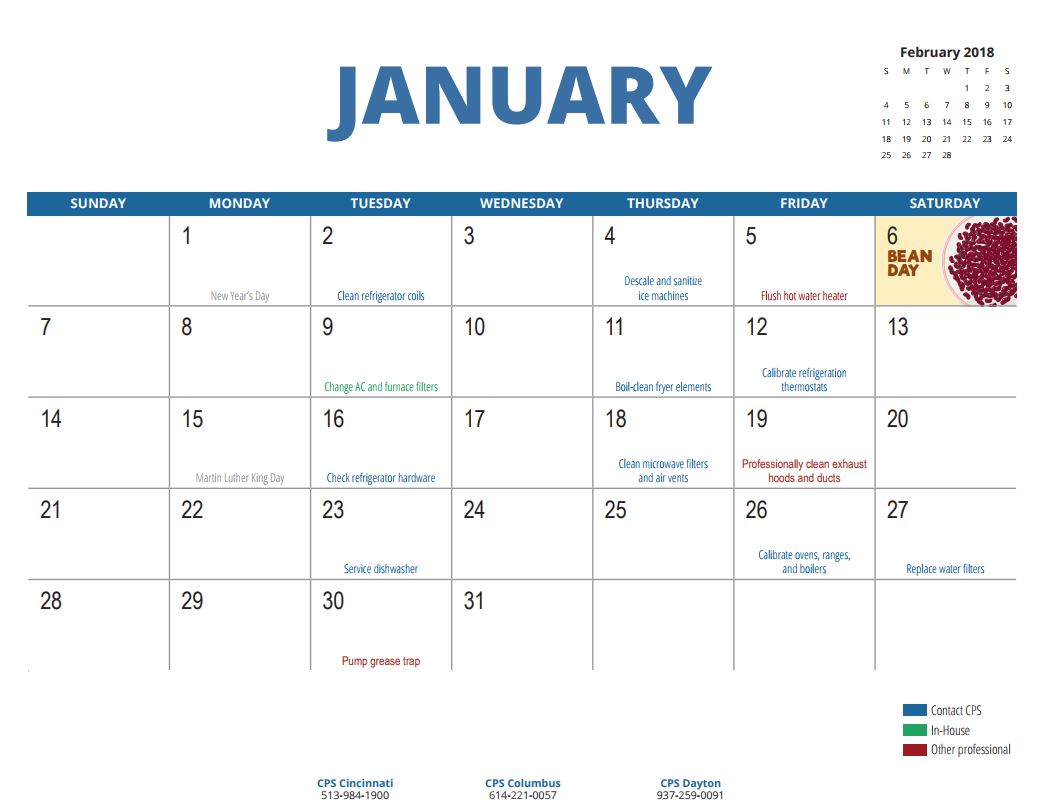 Commercial Kitchen Maintenance Calendar